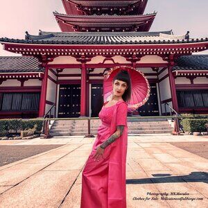 60s Vintage Barbie Pink Maxi Dress Coat Set Formal MCM Ms Maisel Sheath Opera 6